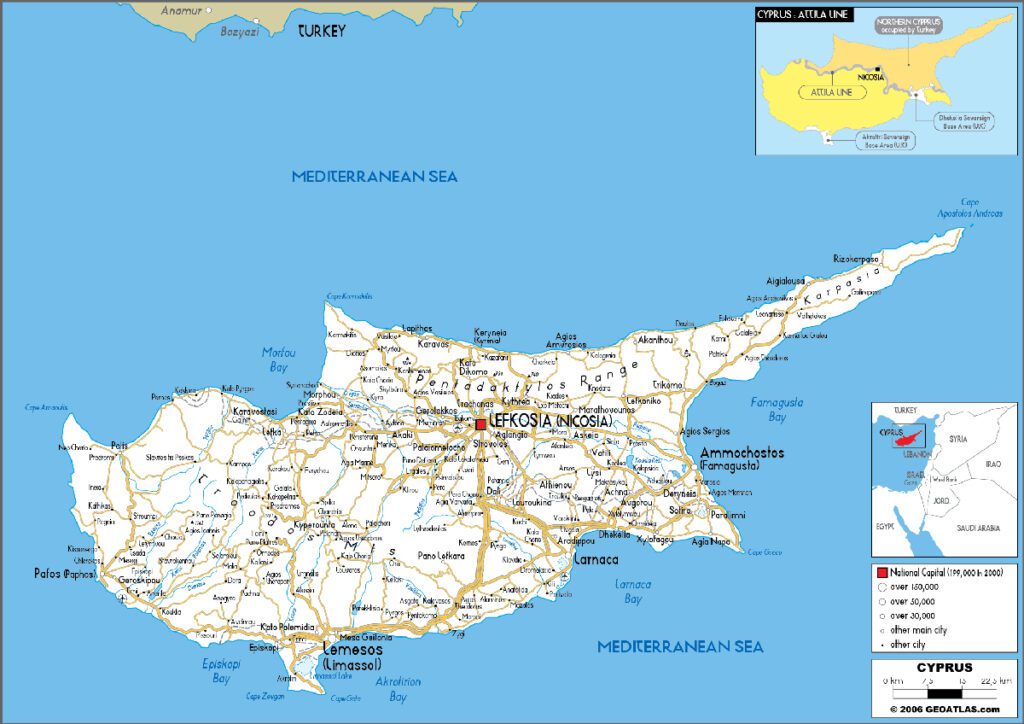 Bản đồ chi tiết Cộng hòa Síp (Cyprus)