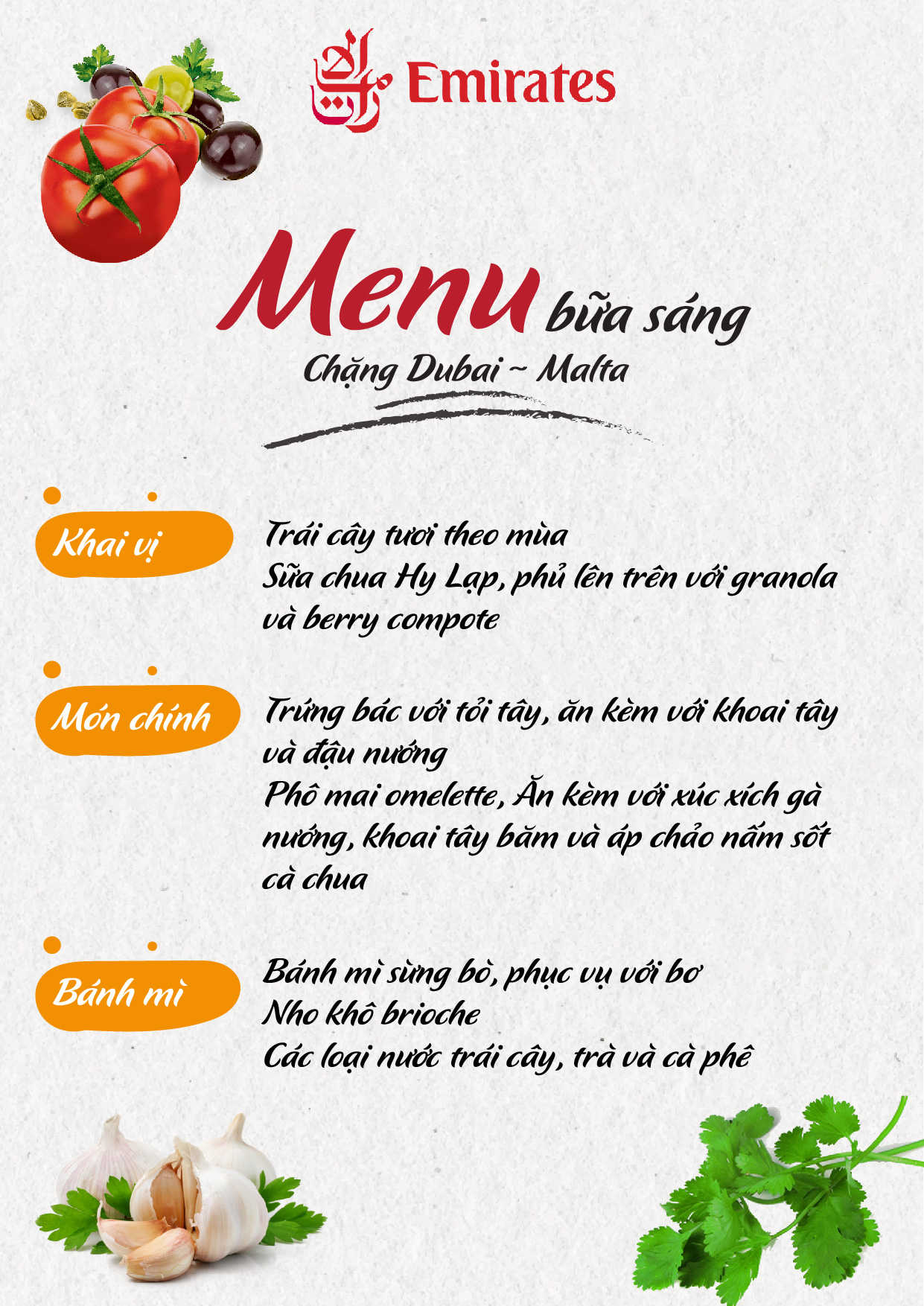Thực đơn buổi sáng Dubai - Malta