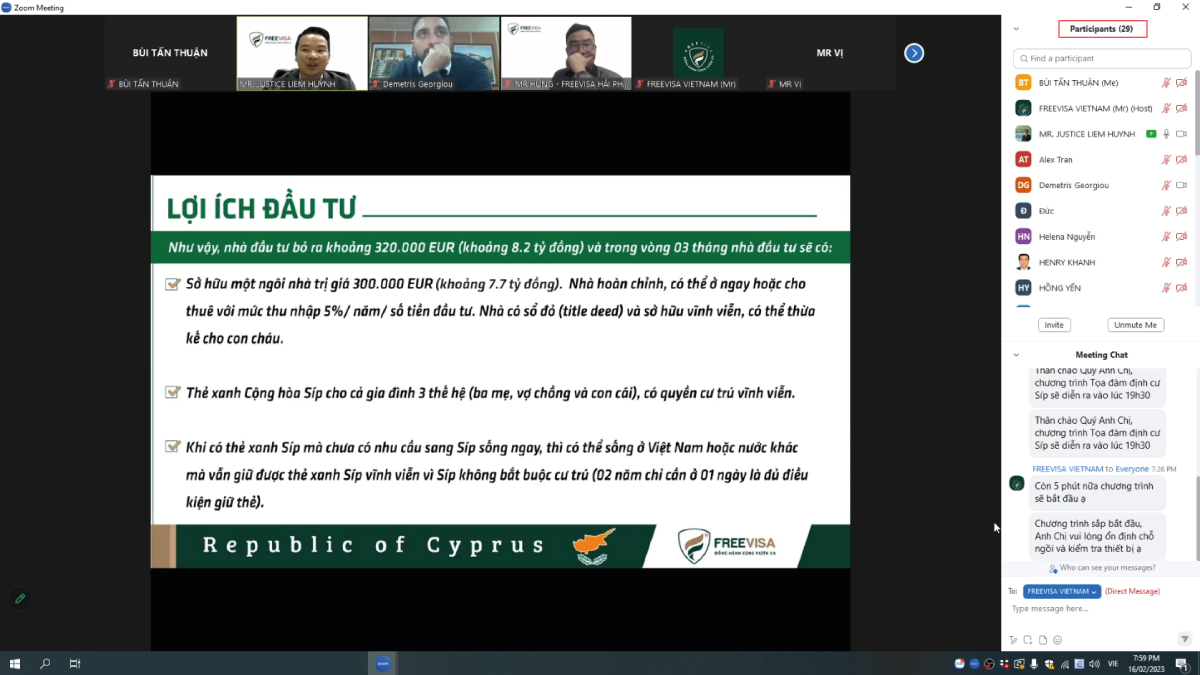 Ảnh chụp buổi Tọa đàm Online Định cư Síp ngày 16/02/2023