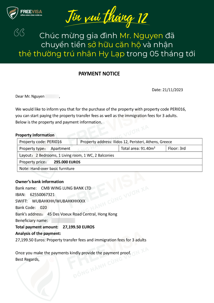 Chúc mừng gia đình Mr Nguyen đã sở hữu căn hộ và thẻ thường trú nhân Hy Lạp