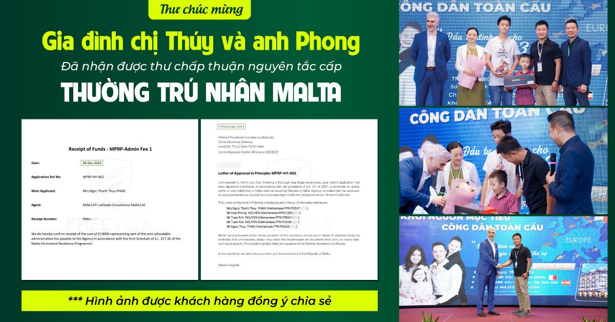 Chúc mừng gia đình chị Thúy và anh Phong nhận thư chấp thuận nguyên tắc Malta