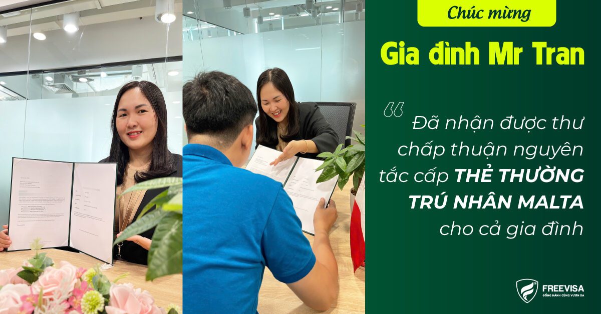 Chúc mừng gia đình Mr Tran nhận thư chấp thuận cấp thẻ thường trú nhân Malta tháng 11/2024