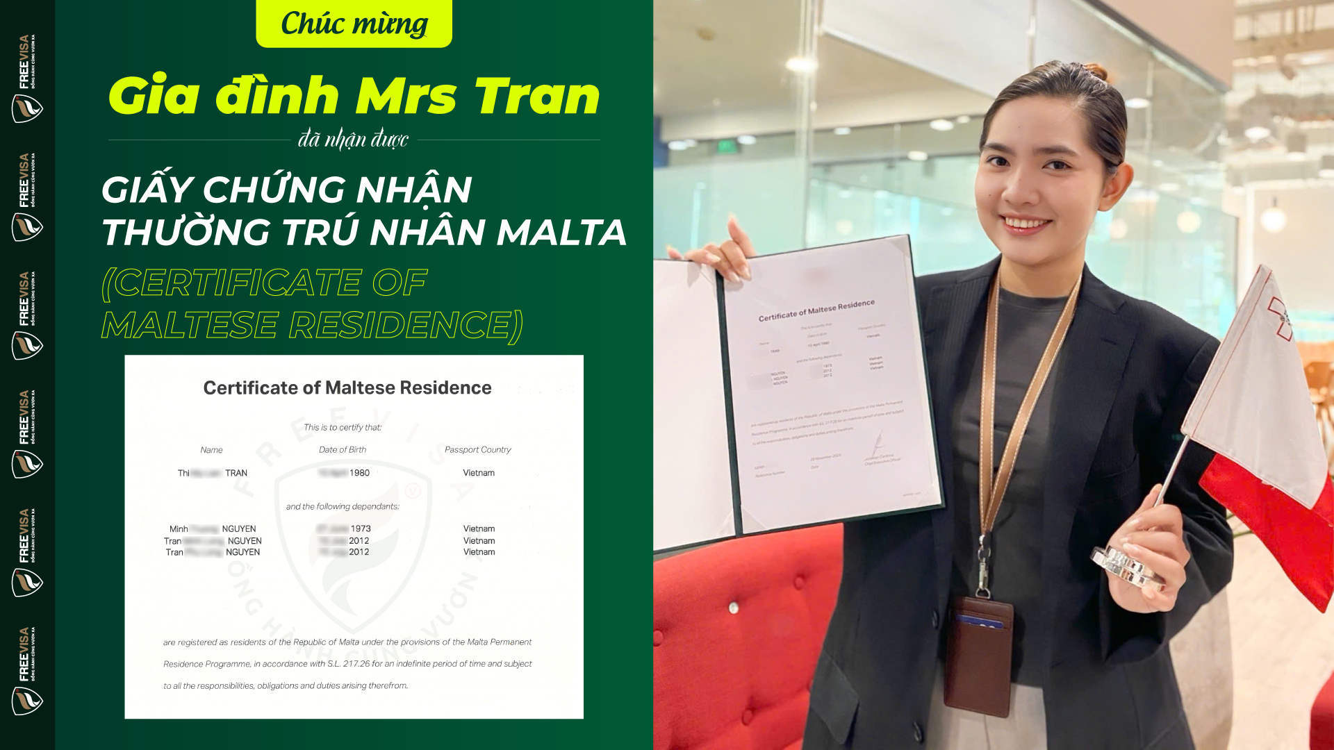 Giấy chứng nhận thường trú nhân Malta của gia đình Mrs Tran